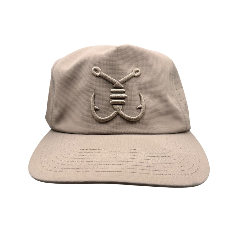 Avid Sportswear Fishing Hat Tan Khaki Ripstop Perforated Snapback Hook Logo Cap